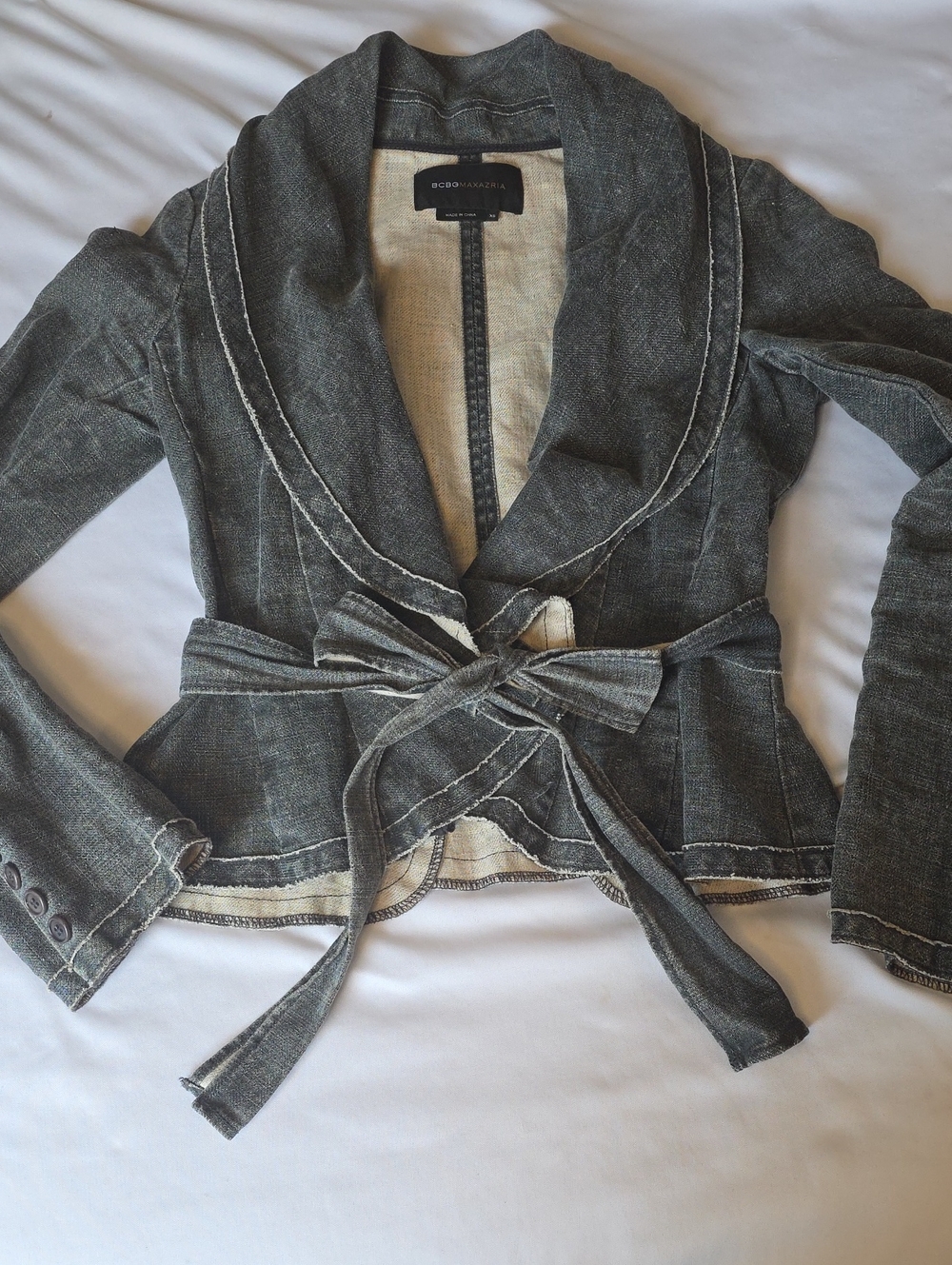 BCBGMaxAzria Dark Gray Belted Linen-Blend Jacket